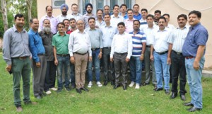 Newly elected office bearers of Reasi unit of JKDEA posing for a group photograph at Reasi. 