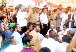 People protesting against PDD at Mendhar on Wednesday.