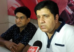 BJP leaders at a press conference at Jammu on Wednesday.  	—Excelsior/Rakesh