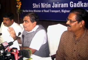 Union Minister for Road Transport & Highways and Shipping, Nitin Gadkari along with the Minister of State for Petroleum and Natural Gas (Independent Charge), Shri Dharmendra Pradhan addressing the press conference, in Bhubaneswar on Friday.