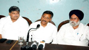 AIIMS Coordination Committee members at a press conference at Jammu on Thursday. -Excelsior/ Rakesh