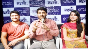 Natrang Director, Balwant Thakur, addressing media persons at Jammu on Thursday.