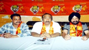 Shiv Sena leaders at a press conference at Jammu on Thursday.