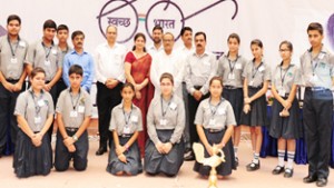 Quiz Competition winners posing for a group photograph at Heritage School in Jammu.