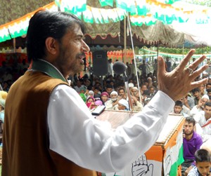 PCC Chief GA Mir addressing public meeting in Marwah area of  Kishtwar on Friday.