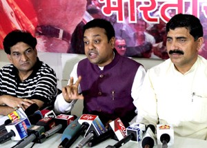 BJP national spokesperson Sandeep Patra taking to reporters at Jammu on Friday. - Excelsior/Rakesh