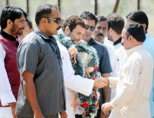 Congress vice president Rahul Gandhi interacting with people in Pampore on Thursday.