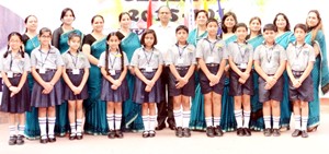 Students Council of Junior wing of Heritage School posing for a group photograph alongwith Principal and staff members on Saturday.