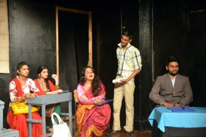 A scene of play 'Bahut Bada Sawaal' staged in Natrang's Sunday Theatre Series in Jammu.