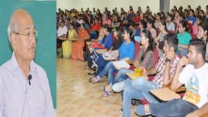 Prof Shyam S Lodha delivering lecture at SMVDU on Friday.