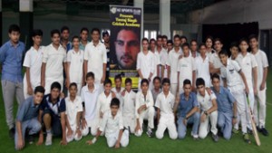 Young cricketers posing for a group photograph during Indoor Cricket at KC Sports Club on Tuesday.