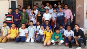 State Judokas posing for a group photograph alongwith Vikas Gupta, general secretary J&K Judo Association and Joint Secretary Judo Federation of India and other dignitaries in Jammu on Monday.