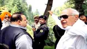 NC president, Farooq Abdullah accompanied by other party leaders during visit to Sabjiyan village in Poonch district.