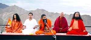 Yog Guru Swami Ramdev, Acharya Bal Krishen and others at Yoga Shivir at Leh. -Excelsior/Stenzin