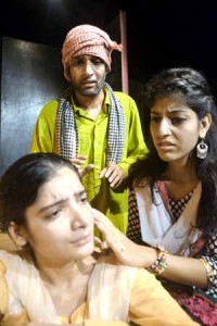 A scene from the play 'Uthal Puthal' directed by Neeraj Kant, presented in Natrang's Sunday Theatre series.