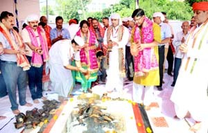 CEO SMVD Shrine Board, Ajeet Kumar Sahu participating in Foundation Day function of Shrine Board at Katra on Sunday. 