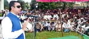 Minister for CAPD, Ch Zulfkar Ali addressing public gathering at Rajouri on Saturday.