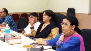 Deputy Commissioner, Sheetal Nanda chairing a meeting at Samba on Monday.