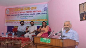 JU VC addressing concluding function of Jashn-e-Azadi on Friday.