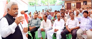 Senior NC leader and former Minister, Ajay Sadhotra, addressing a gathering at Marh.