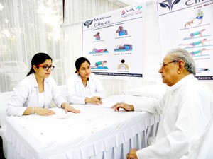 Medicos from Max Clinics during awareness camp at Gandhi Nagar on Sunday.