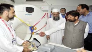 Minister for Health Ch Lal Singh inaugurating CT Plant at GB Pant Hospital on Sunday.