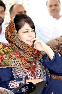 PDP president Mehbooba Mufti during workers convention at Shopian on Sunday. -Excelsior/Younis Khaliq