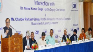 Deputy Chief Minister Dr Nirmal Singh addressing a meeting at SKICC on Saturday.
