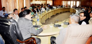 Minister for Transport, Abdul Gani Kohli chairing a meeting at Leh on Tuesday.