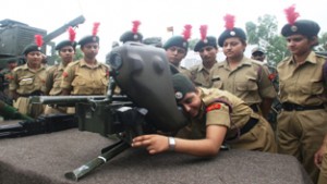 NCC cadets being provided training in arms at Tiger Division. 