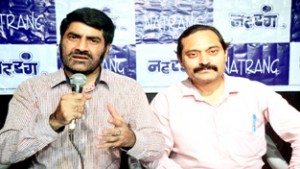 Balwant Thakur interacting with media persons at Jammu on Thursday.