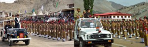 CECs of LAHDC Leh and Kargil inspecting I-Day parade at respective district headquarters.