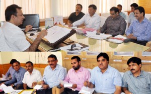 Minister for CA&PD Choudhary Zulfkar Ali chairing a meeting at Srinagar on Monday.