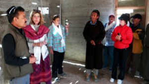 CEC, LAHDC, Rigzin Spalbar and foreign tourists interacting after inauguration of Cashmere Craft Centre at Phobrang village.