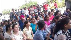 Veterinary students protesting at SKUAST campus on Thursday.