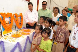 Students paying tributes to Dr Radhakrishanan while celebrating Teachers Day at Alexander Memorial School in Jammu.