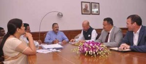 Union Minister Dr Jitendra Singh holding a meeting on e-Governance with United Nations Development Programme (UNDP) team led by Yuri Afanasiev at New Delhi.