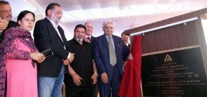 Chief Minister, Mufti Mohd Sayeed and other dignitaries during stone laying ceremony to launch Nedou’s as ITC Hotel at Srinagar on Monday.