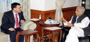 Chief Minister Mufti Mohammad Sayeed meeting NABARD chairman Dr Harsh Kumar Bhanwala in Srinagar on Tuesday.
