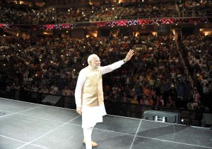 Prime Minister Narendra Modi addressing the Indian community at the SAP Centre, in San Jose, California on Sunday. (UNI)
