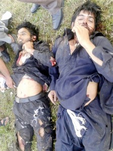 Bodies of two Pakistani militants killed in an encounter at Handwara on Friday. -Excelsior/Amin War