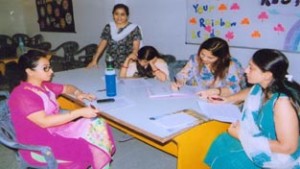Teachers during a workshop on ELT held at KC Public School in Jammu.