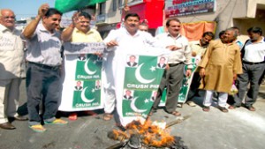 Activists of Jammu West Assembly Movement raising slogans in support of their demands on Monday.