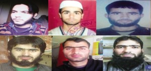 Wanted militants from Top left Abu Dujana, Adil Sher Gujri, Moin Kachroo, Majid Zargar alias Talha, Manzoor Ahmad Bhat alias Fahadullah and Ashiq Hussain Bhat alias Obiada.