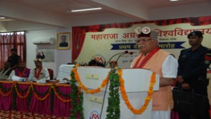 Manohar Lal, Chief Minister of Haryana sharing his views during Maharaja Agrasen University convocation on Wednesday.