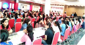 Players in action during the matches of 41st National Sub Junior Chess Tournament in Jammu on Tuesday.