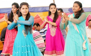 Students of GHSS Camp Bohri presenting a cultural item in School premises on Friday.