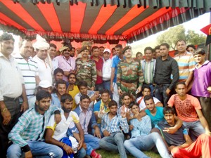 Brig RP Singh, Commander 6 Sector Rashtriya Rifles and other Officers posing for a group photograph at OP Hill Stadium at Mendhar in Poonch.