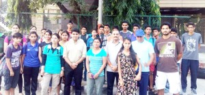 State boys and girls Basketball teams posing for a group photograph before leaving for Gujarat.