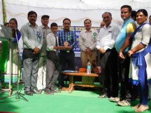 Winners being felicitated during the concluding ceremony of 4th District Level Inspire Award Science Exhibition in Reasi on Wednesday.
